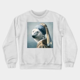 Wildlife Conservation - Pearl Earring Polar Bear Meme Crewneck Sweatshirt